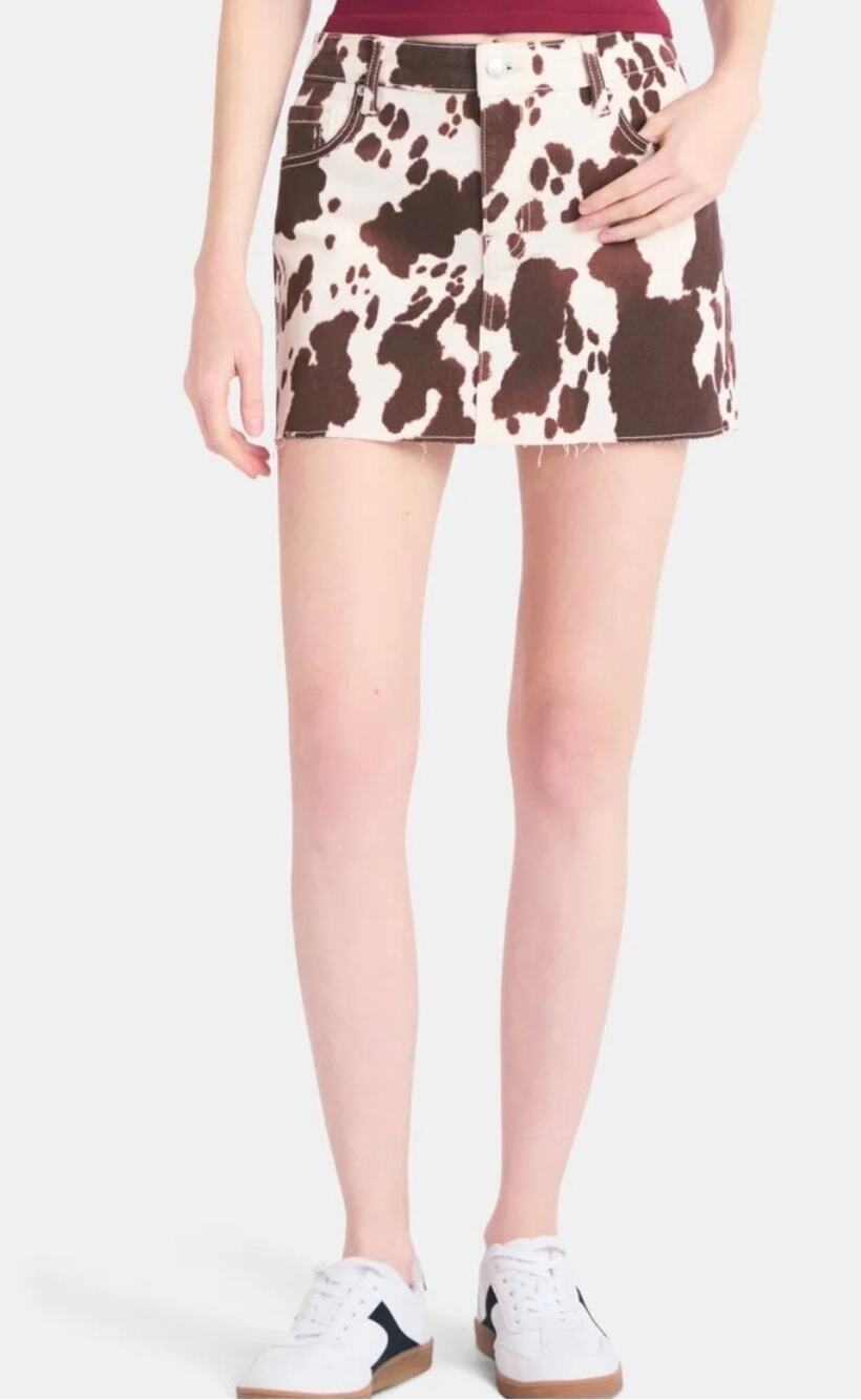 No Boundaries Denim Mini Skirt, Women's Sz. M cow print cotton NWT